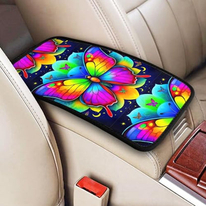 Universal Car Armrest Pad Cover, Butterflies Mandala Rainbow Art Black and White, Soft Center Console Cushion for Enhanced Driving Comfort and Interior Protection - color: Picture (613)