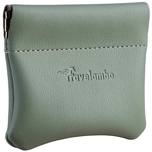 Travelambo Leather Squeeze Coin Purse Pouch Change Holder For Men & Women - color: Access Green Blooming