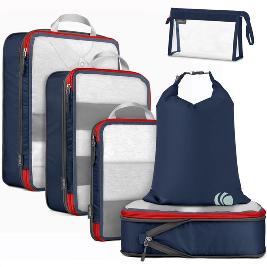 Cipway Compression Packing Cubes, See Through Mesh Luggage Organizer Bags, Travel Essentials for Carry on Suitcase with Laundry Bag and Clear Toiletries Bag（6 Pcs,Blue） - color: Blue, size: 6PCS