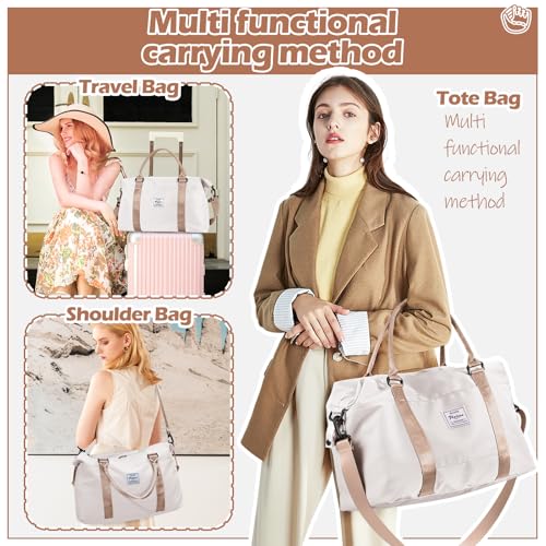 Gym Bag Womens Mens with Wet Pocket, Travel Duffel Bag for Plane, Sport Gym Tote Bags Swimming Yoga, Waterproof Weekend Overnight Carry on Bag Hospital Holdalls，Off White - color: X-Beige