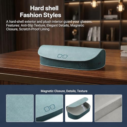 Glasses Case hard shell,3-in-1 Sunglasses Case & Eyeglass Case with Cleaning Cloth & Storage Pouch - color: Light Blue