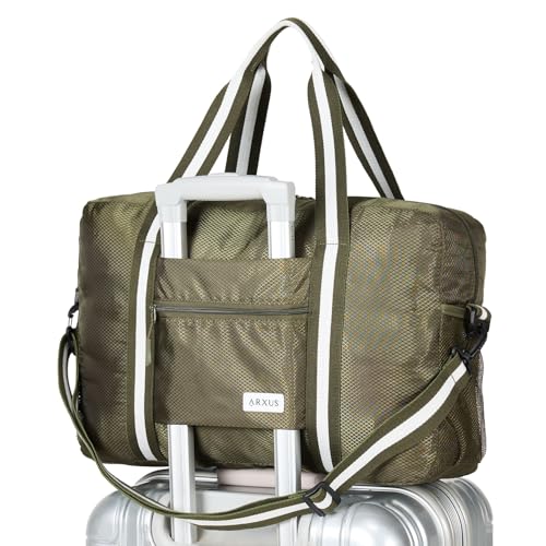 Arxus Foldable Tote Bag for Travel Expandable Lightweight Carry On Luggage 22L Packable Duffle Bag for Traveling - color: Green