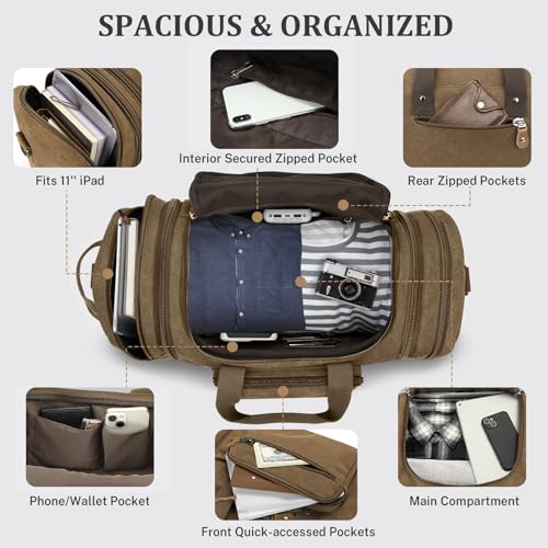 Gonex Canvas Duffle Bag 60L Travel Duffel Overnight Weekend Bag with Shoe Compartment (Coffee) - color: Coffee, size: X-Large-60L (With Shoe Compartment)