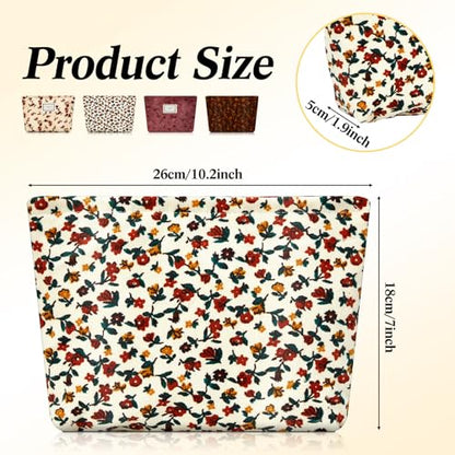 Sanwuta 4 Pcs Corduroy Cosmetic Bags Floral Makeup Bag Corduroy Cosmetic Pouch Flower Travel Toiletry Zipper Bag Large Capacity Aesthetic Purse Organizer Cute Handbags for Women, Girls Gifts, 4 Styles