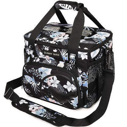 SUNNY BIRD 12L Large Insulated Lunch Bag, Leakproof and Foldable Lunch Cooler Box for Women Adult and Men, Fits 18 Cans (Hibiscus) - color: Hibiscus