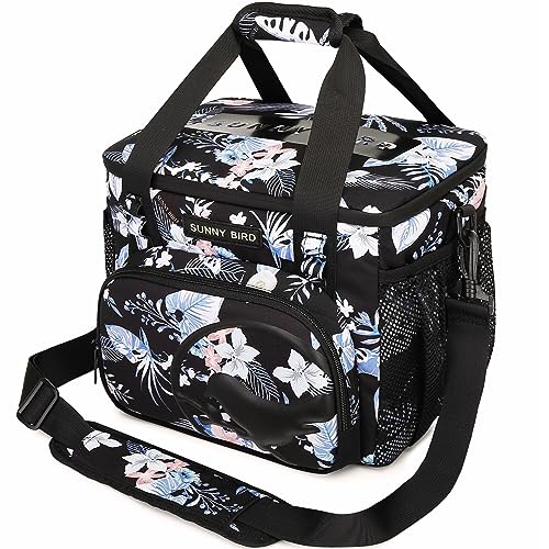 SUNNY BIRD 12L Large Insulated Lunch Bag, Leakproof and Foldable Lunch Cooler Box for Women Adult and Men, Fits 18 Cans (Hibiscus) - color: Hibiscus