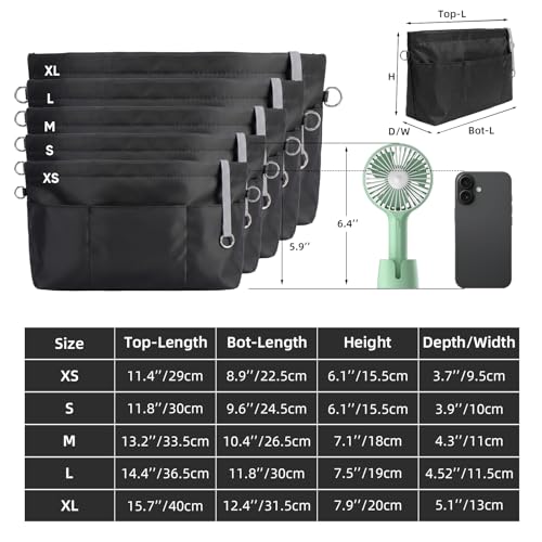 VANCORE Purse Organizer Insert for Handbags,Tote Bag Organizer Insert with Zipper Bag,Premium Handbag Organizer Inside Liner for Women - color: Black, size: Small