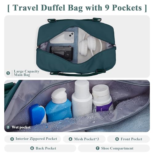Travel Duffel Bag with Shoes Compartment, Overnight Weekender Bags for Women,Carry on Personal Item Bag,Medium Size - color: A-Peacock Blue, size: Medium