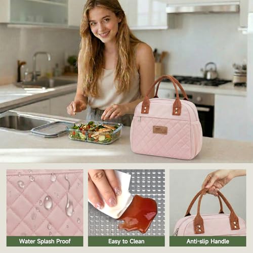 HOMESPON Insulated Lunch Bag for Women Men Adults Lunch Tote with Front Pocket Lunch Box Container Cooler Bag for Work Picnic (Pink) - color: Pink