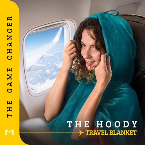 Travel Blanket Airplane Compact with Hoodie – 2in1 Airplane Travel Accessories from Plane Blanket to Travel Pillow with Luggage Strap, Soft Handle & Secure Pocket - color: Teal, size: 62x41''
