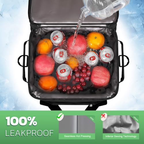 MIYCOO Cooler Bag with Wheels, Double Deck, 60 Can Leakproof Insulated Soft Cooler, Extra Large Expandable Ice Chest for Beach, Picnic, Camping - color: 1 - Black, size: 30L with wheels