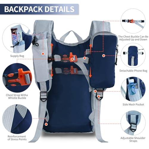 Hiking Backpack 10L/15L Small Daypack Lightweight Packable Travel Foldable Water Resistan for Women Men (Navy Blue, 15L) - color: Navy Blue, size: 15L