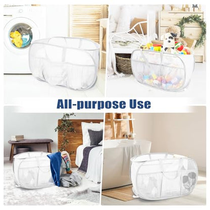 2 Pack Collapsible Laundry Baskets, Upgrade Pop Up Laundry Hamper with Convenient Bags, Foldable Laundry Basket Mesh Light Weight, Easy to Carry Clothes Hampers for Laundry, Dorm, Toys, Travel White - color: 2xWhite