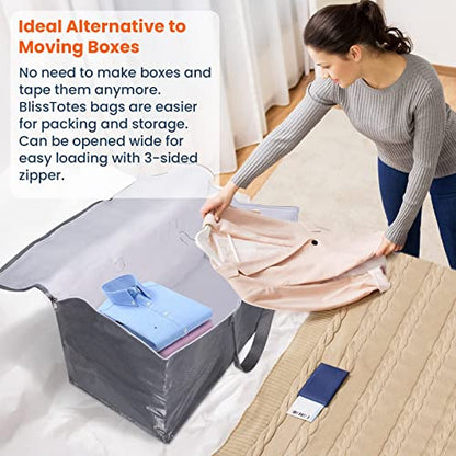 BlissTotes Large Moving Boxes and with Zippers & Handles Moving Supplies with lids, Heavy Duty Totes for Storage Bags for Space Saving, Fold Flat, Moving and Storing 76L, 10 Pack - size: 76L-10 Packs