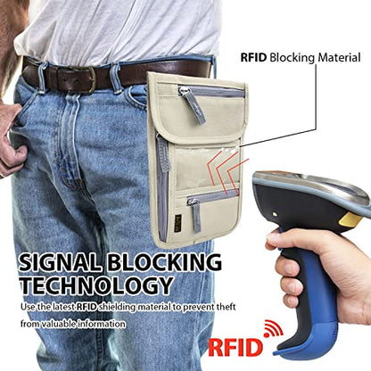 Travel Neck Wallet, RFID Blocking Passport Holder with Adjustable Neck Strap for Men and Women to Keep Cash, Credit Cards and Travel Documents Safe - Beige - color: Beige