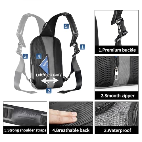 reeyee Anti-Theft Sling Bag with Lock, Waterproof Crossbody Backpack Fits 11 inch Tablet, Men's Shoulder Chest Bag - color: Gray