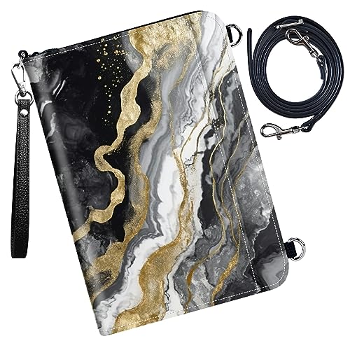 Passport Wallet,Family Passport Holder,Family Passport Bags for Travel,Travel Document Organizer Credit Cards Case with Removable Wristlet Strap for Women and Men,Black Gold Marble - color: Black Gold Marble