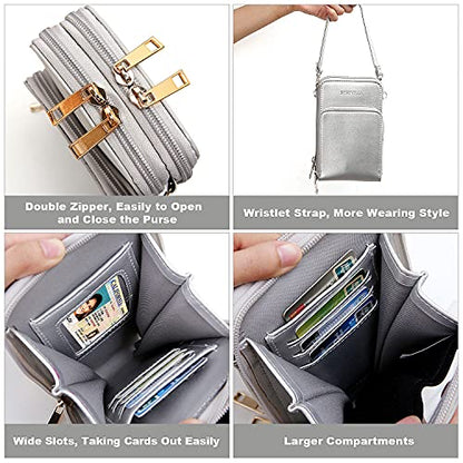 Crossbody Cellphone Purse Women Touch Screen Bag RFID Blocking Wallet Handbag Shoulder Strap - color: Silver-small, size: Small
