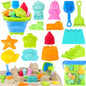 Collapsible Beach Toys for Kids Toddlers, Foldable Sand Bucket and Shovels Set with Mesh Bag & Sand Castle Building Kit, Travel Sand Toys for Beach Essentials, Sandbox Toys for Baby Kids Age 3-10