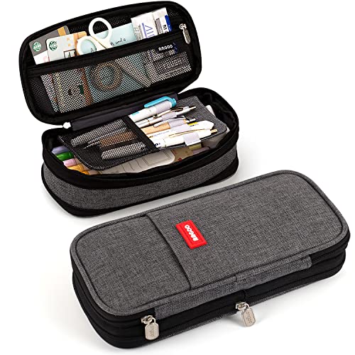 Large Capacity Pencil Case, Expandable Stationery Bag with Zipper compartments, Aesthetic Pencil Case Pouch for Office College School Students Teen Girls Boys - color: Darkgrey