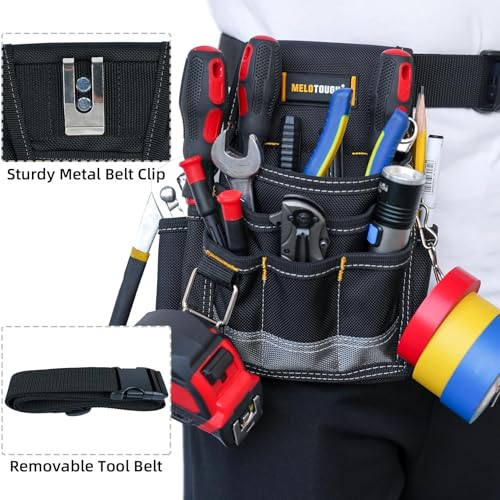 MELOTOUGH Electrician Tool Pouch Tool Belt Pouches Multiple Pockets Tool Organizer for Technician, Maintenance, HVAC - color: Grey, size: Small Electrician Pouch