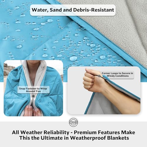 STOVER Outdoor Waterproof Fleece Travel Blanket for Camping, Picnics, Stadiums, Sports, the Beach– Warm, Windproof, Compact, Lightweight & Sand-Resistant (Sky Blue) - color: 02 - Sky Blue