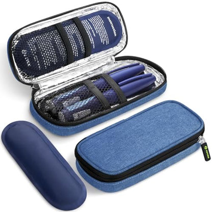 AUVON Insulin Pen Cooler Travel Case with 2 * 90g TSA Approved Ice Packs, Diabetic Medication Insulated Cooling Bag for Insulin Pens and Diabetic Supplies Storage, Compact for Daily Life and Trips - color: Blue