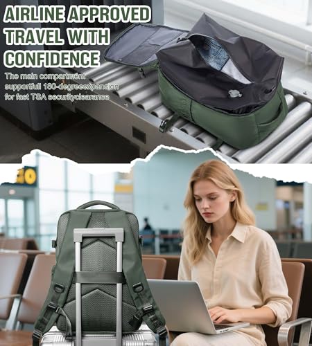 BOXSAM Large Vacuum Travel Backpack with Pump for Women, Personal Item Carry on Backpacks Flight Approved 18x14x8 inches for Men,Laptop Waterproof Work Compression bags Casual Daypack,BrownGreen - color: Browngreen