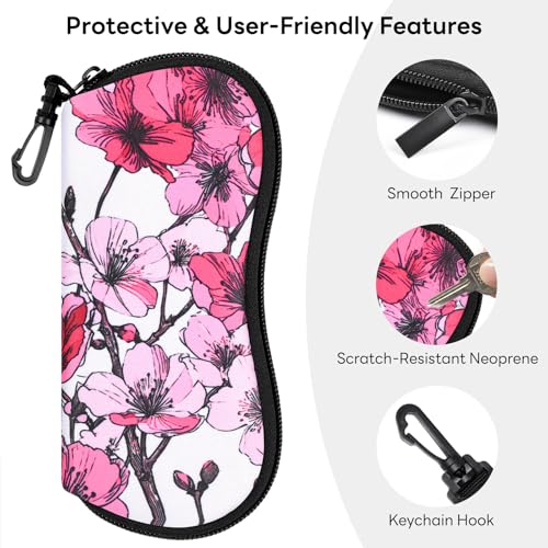 Sunglasses Case with Belt Clip, Ultra Light Neoprene Zipper Soft Padded Glasses Case for Women Men - color: Peony