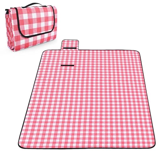 OBTANIM Extra Large Picnic Blanket 60 x 80 Inch Waterproof Foldable Beach Blankets Outdoor Picnic Mat for Camping Grass Lawn Park Music Festival Party Accessories (Red and White) - color: Red and White, size: 60 x 80 Inch