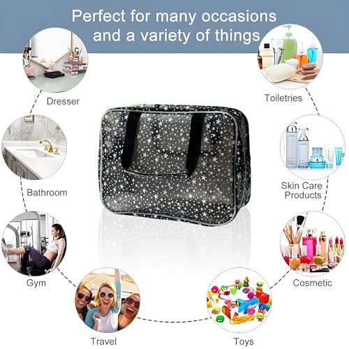 Yellow Star Large Cosmetic Bag and Travel Pouch with Handle,Durable Material,Zipper Design-Ideal for Makeup,Travel Essentials - color: Fluorescent Yellow