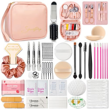 Wedding Gift Set Emergency Kit for Women 39 Essentials For Brides Daily Use All-In-One Travel Kit Women's Survival Kit For Team Bride (Pink) - color: Pink