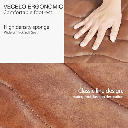 VECELO Under Desk Footrest, PU Ergonomic Foot Rest with Comfort Padding, Height Adjustable for Relieving Leg Pain, Stiffness, and etc, Brown - color: Brown