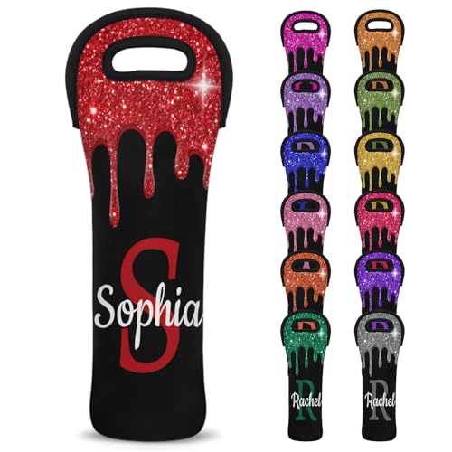 Customize Neoprene Wine Carrier Tote 1 Bottles Personalized Wine Sleeve Gift Bags Custom with Name Travel Wine Bottle Holder - color: Red, size: Small