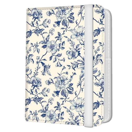 Passport Holder for Travel Essentials, Leather RFID Blocking Passport Wallet Cover Case, Cute Passport Book Holders for Women and Men Blue Boho Flowers - color: Blue Boho Flowers