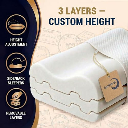 Royal Therapy Travel Memory Foam Cervical Pillow – Contour Pillow for Neck and Shoulder Pain - size: Travel 18 x 12 x 5"