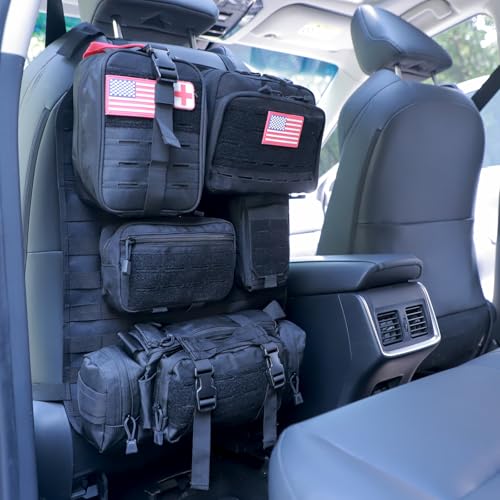 Universal Tactical Car Seat Back Organizer Bag Tactical Molle Vehicle Organizers Panel Vehicle Protector Organizers with 5 Detachable Pouches for Car Truck Ford Jeep (Upgraded D model Black) - color: Upgraded D model Black