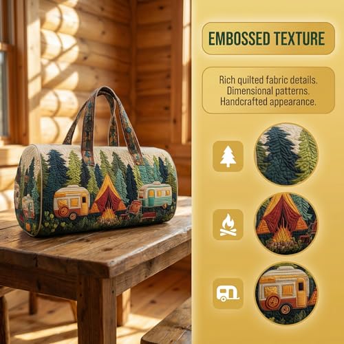 Hippie Van Quilted Duffle Bag Weekender Travel Bag Carry-On Luggage for Overnight Trips Boho Hippie Journey Duffel Bag Gym Yoga Tote (Style 4, Large (18" L x 9" W x 9" H))