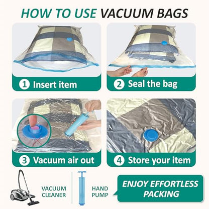 Cozy Essential Vacuum Storage Bags, 80% Compression Vacuum Seal Space Saver Plastic Packaging Bags for Clothes, Blankets, Pillow, Bedding, Comforters, Sealer Clothing Storage,6 Jumbo