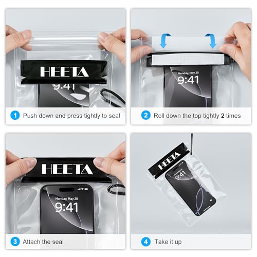 HEETA 5-Pack Clear Waterproof Dry Bag Pouch, Water Tight Cases Dry Bags Document Holder for Camera Mobile Phone Maps, Kayaking Boating - color: Black