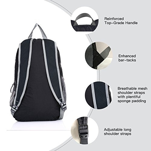 Outlander Packable Handy Lightweight Travel Hiking Backpack Daypack, Black - color: Black, size: 20L