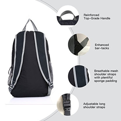 Outlander Packable Handy Lightweight Travel Hiking Backpack Daypack, Black - color: Black, size: 20L