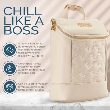 Itzy Ritzy Insulated Bottle Bag – Keeps Bottles Warm or Cool - Holds 3 Bottles & Features Interior Pocket for Ice Pack (Not Included), Milk & Honey - color: Milk & Honey