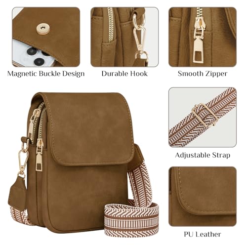 Fashion Small Crossbody Bags for Women Trendy Designer Cell Phone Purses Wallets with Card Holder Anti Theft Travel - color: Sandy Brown