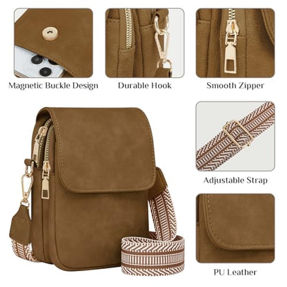 Fashion Small Crossbody Bags for Women Trendy Designer Cell Phone Purses Wallets with Card Holder Anti Theft Travel - color: Sandy Brown