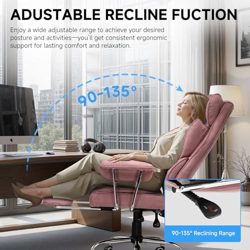 GTPLAYER Gaming Chair,Office Chair with Pocket Spring Lumbar Support, Ergonomic Comfortable Wide Office Desk Computer Chair with Outward Fixed Soft Armrests and Footrest (Fabric, Pink) - color: Pink Grey