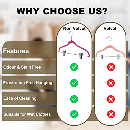 Quality Plastic 20-Pack Non Velvet Non-Flocked Thin Compact Skirt/Pant Hangers with Metal Clips for Skirts Pants Blouses Coats 360° Swivel Hook (Pink, 20) - color: Pink