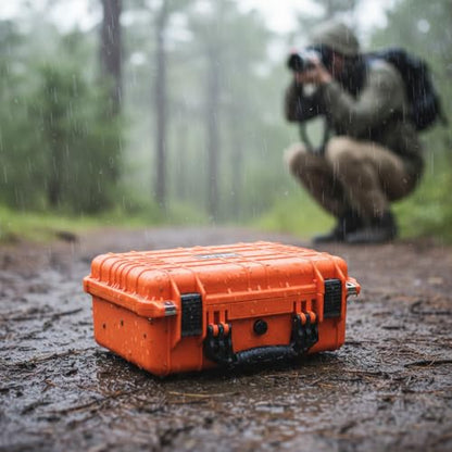 MEIJIA Portable All Weather Waterproof Protective Case,Hard Case,Camera Case With Customized Fit Foam,Fit Use of Drones,Camera,Equipments,Pistols,13.35 x11.63x5.98inches (Orange) - color: Orange