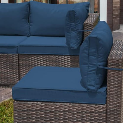9 Pieces Outdoor Sectional Furniture All Weather PE Rattan Wicker Patio Conversation Set with Coffee Table and 8 Thickened Cushions,Navy Blue - color: Navy Blue, size: 9 Sofa Set