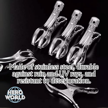 Stainless Steel Windproof Laundry Clips – Heavy-Duty Clothes Pins Rust-Resistant Twin-Prong Towel & Bath Towel Clips (12, 3.5") - size: 3.5"